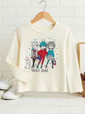 Garanimals Cream 'Sparkle Squad' Long Sleeve Tee with Teal & Red Details